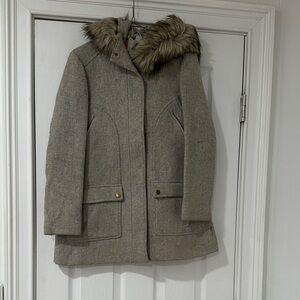 J. Crew Gray Pea Coat with Faux Fur Hood